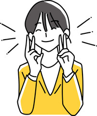 笑顔でダブルピースする女性