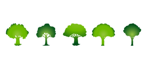 Tree Vector Illustration Collection Featuring Tropical and Orchard Trees with Mango, Apple, Banana, Orange, Coconut Palm and More Isolated on White Background, Colorful Tree Vector Illustration