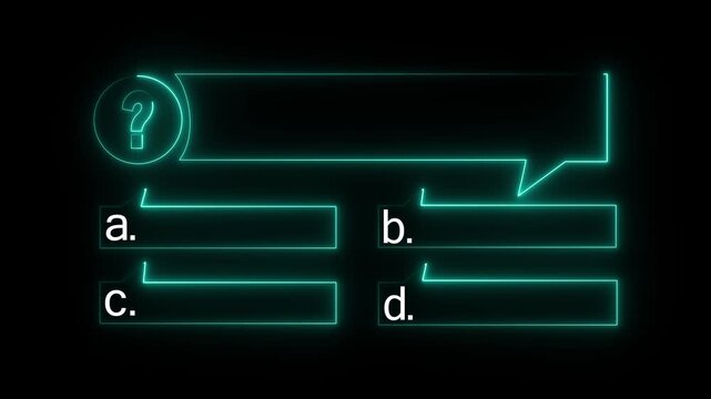Quiz Neon Line Animation with option selection on black background ,Quiz template challenge with option selection, quiz game animation, Animated quiz question on black background..4k Animation.