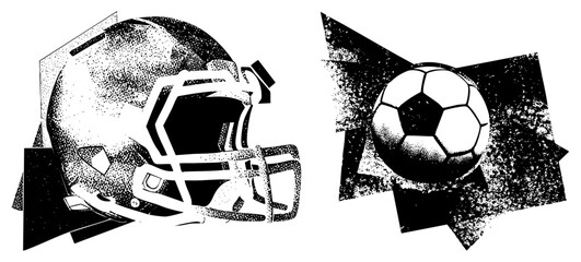 Obraz premium American Football Helmet and Soccer Ball in Halftone Vector Design