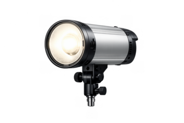 Professional studio strobe light illuminating, preparing for commercial photography or video production, bright flash equipment
