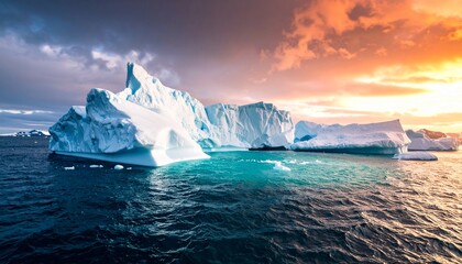Conceptual of climate change and global warming with melting icebergs, rising sea levels, and extreme weather events