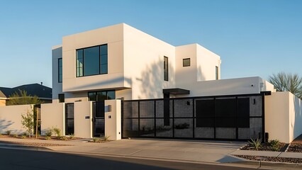 Modern White Residential House with Large Windows and Clean Architecture