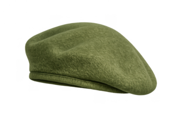 Green beret made from felt and wool fabric as a classic headwear accessory for fashion or military uniform