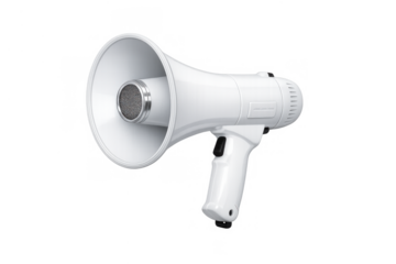 White megaphone showing clear communication, announcement, and protest symbols on transparent background