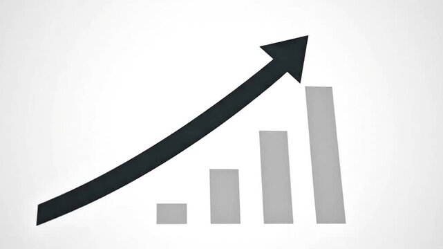 Infographics demonstrating Business Growth and market Success, featuring a Rising Arrow above Bar Statistics, reflecting continuous positive performance and upward path