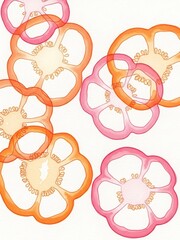 オレンジとピンク色のパプリカの輪切りのイラストが重なり合う明るいイメージ