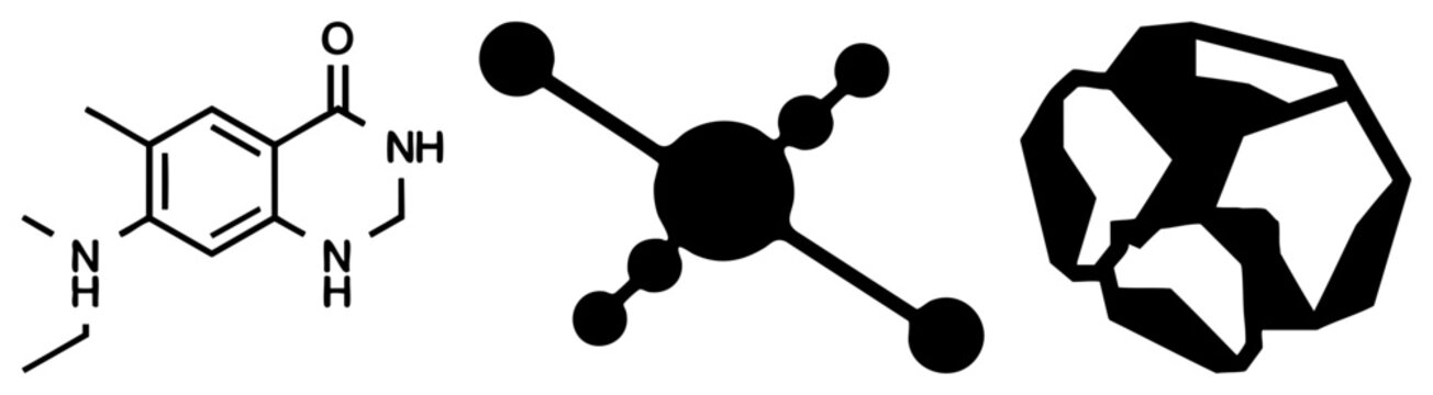 Molecular Structures Depicted as Abstract Black Silhouettes