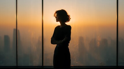 Anthropomorphic Dog Startup Founder Standing Before City Skyline at Sunrise, Cinematic Light, Confidence and Business Ambition Concept with Copy Space