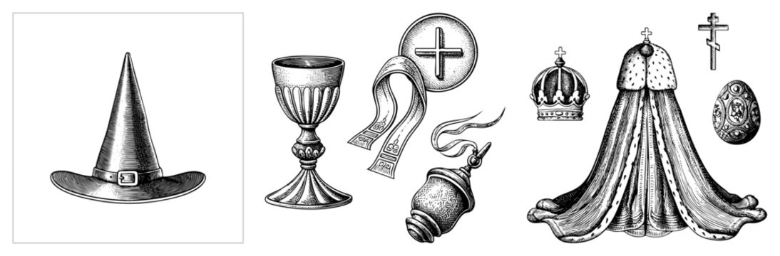 Vintage Religious & Occult Symbols Set in Classic Engraved Style