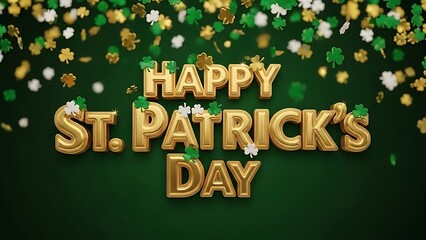 Happy st patrick's day celebration with gold text on green background