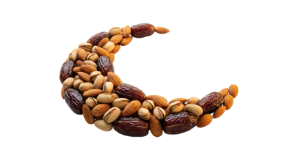 Crescent moon made of nuts isolated on transparent background