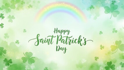 Happy st patrick's day celebration with shamrocks and rainbow