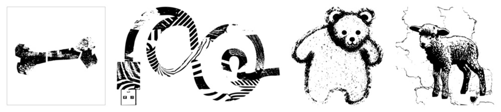 Stylized Dog Bone, USB Drive, Teddy Bear, and Sheep Vector