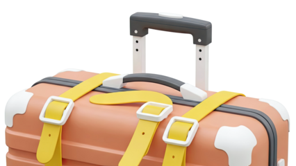 Pink suitcase with yellow straps and white accents