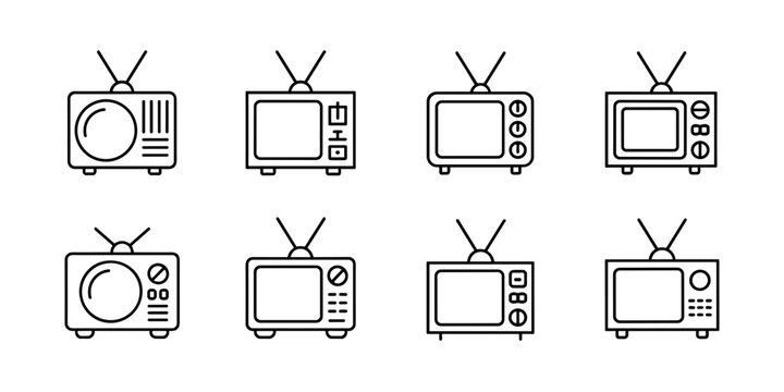Retro TV icon set with vintage television symbols for media and technology design