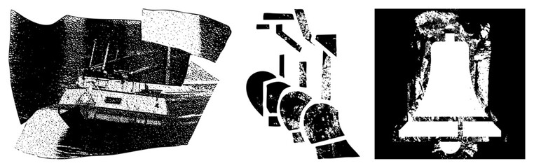 Obraz premium Halftone Sailboat, Abstract Footprints, Liberty Bell Vector