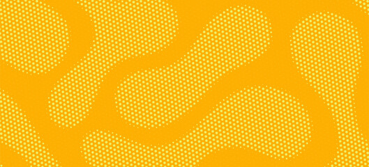 Yellow halftone pattern. Retro comic gradient background. Bright orange pixelated dotted texture overlay. Cartoon pop art faded gradient pattern. Vector backdrop for poster, banner, advertisement