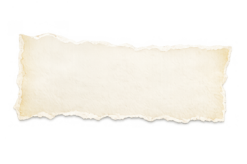 Ripped cream paper providing blank space, having jagged edges, transparent background, torn paper texture effect