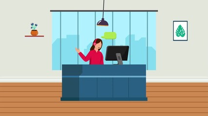 Animated video of a woman on marketing call duty. Marketing call concept. Full length animation illustration. High quality 4k footage - Powered by Adobe