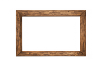 Wooden rustic picture frame border, providing a blank rectangular space for custom content, isolated on a transparent background