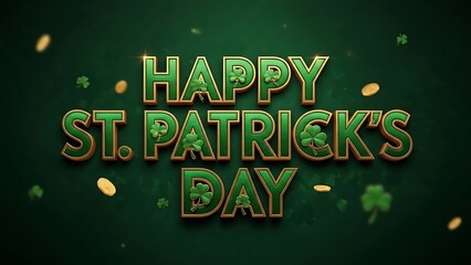 Happy st patrick's day green background with gold coins and shamrocks