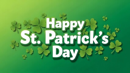 Happy st patrick's day wishes with shamrocks and green background