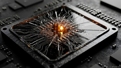 artificial intelligence chip processing complex data within a futuristic server environment ideal for showcasing innovation and digital transformation concepts