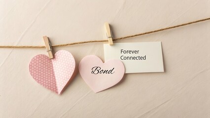 Two Paper Hearts Connected by String on a Line