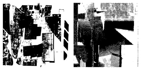 Obraz premium Abstract Geometric Forms in High Contrast Halftone Vector Art