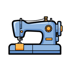 A blue sewing machine with orange accents on a white background