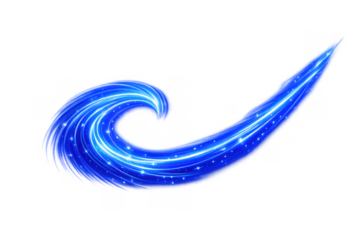 Blue dynamic light swirl with glowing trail and luminous sparkles, creating a magic wave of energy, transparent background