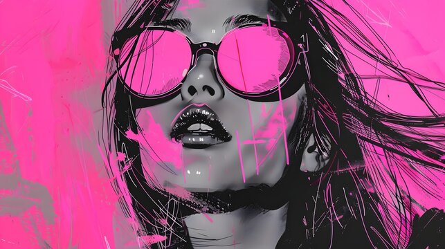 Modern Gyaru Aesthetic Background with Neon Pink Accents and Sketch Textures
