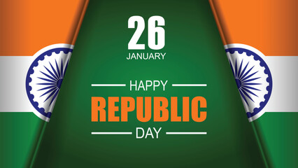 A vibrant graphic design celebrating India's Republic Day on January 26th, featuring the national flag colors and Ashoka Chakra.