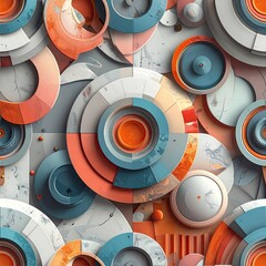 Abstract circles peach, blue, white layered in geometric art