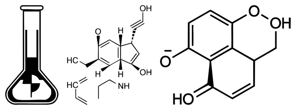 Chemical Structures and Lab Flask in Scientific Illustration