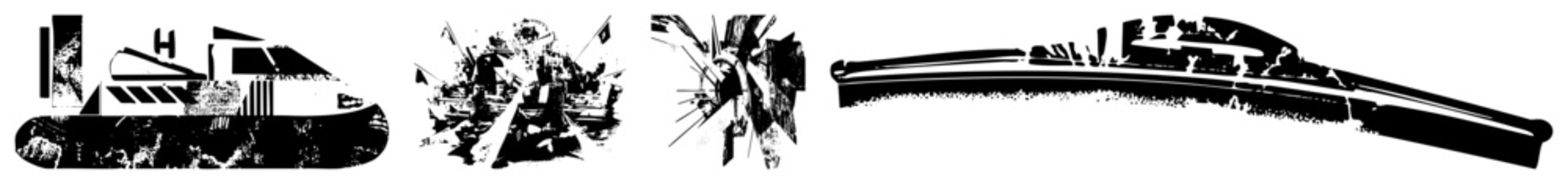 Obraz premium Four Black and White Vector Submarine, Battle Scene, Tree, Wiper Blade
