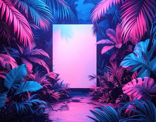 Neon flora frames lit empty rectangle