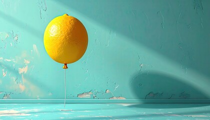 Lemon balloon against aqua wall