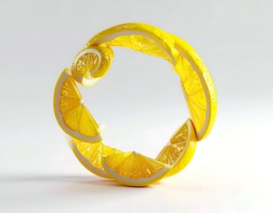 Sliced lemon segments spiraling into a circular form on white