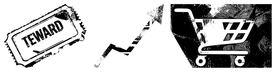 Vintage Style Reward Ticket, Upward Trend Arrow, Shopping Cart Set