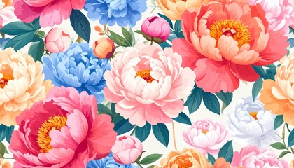 Colorful Floral Pattern with Peonies.