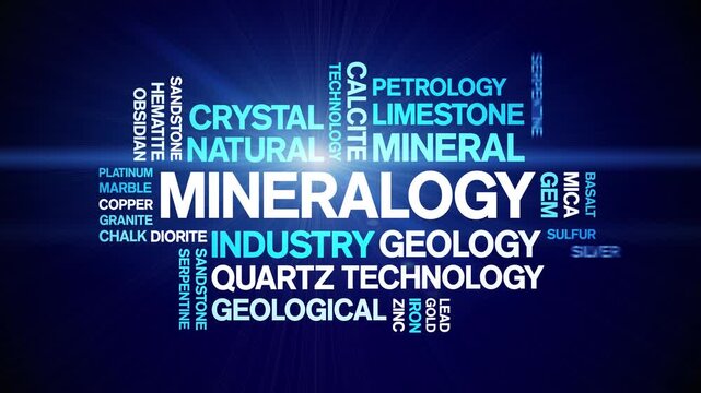 Mineralogy animated word cloud-text design animation tag kinetic typography seamless loop.