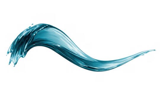 Blue water wave splash element transparent background forming a flowing abstract shape representing freshness and purity - Powered by Adobe