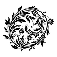 Fototapeta premium An elegant floral illustration featuring swirling leaves and flowers in a circular pattern