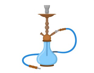 Isolated cartoon hookah with brown neck and blue glass base against a white backdrop