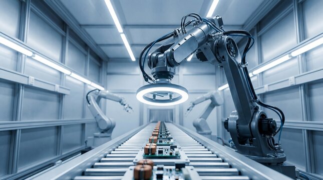 Automated assembly line with robotic arms