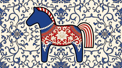 Blue horse with floral pattern