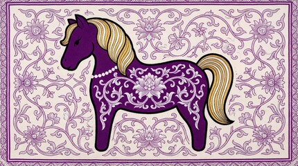 Purple horse with floral patterns