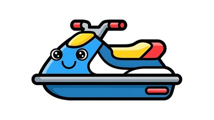 Cartoon Jet Ski Illustration with Smiling Face.